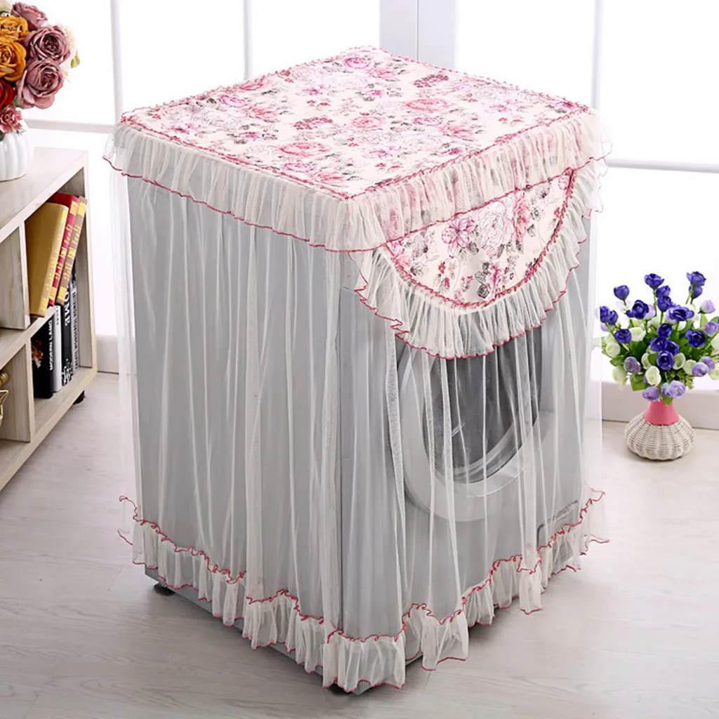 Lace Ruffle Floral Washing Machine Dust Cover Protection Front Durable Soft Home - Color: G