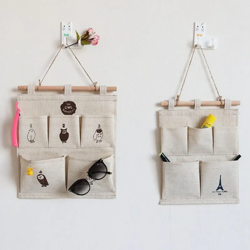 

2019 new cotton and linen environmentally friendly simple multi-functional storage hanging bag behind the wall door debris stora
