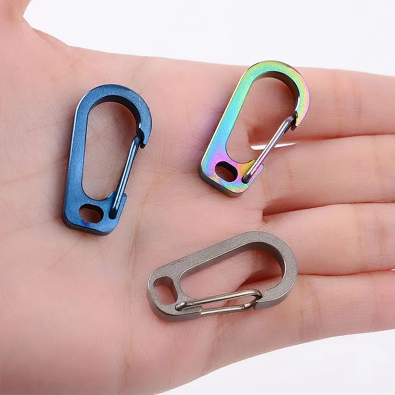 

1PC Mini Titanium Alloy Keychain Key Chain Ring D Shape Hang Buckle Fast Hook Carabiner Accessories Outdoor Camping EDC Tool