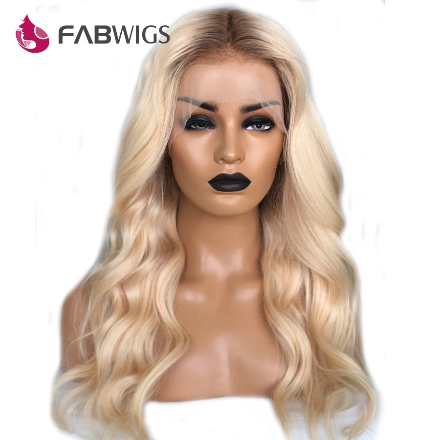 Fabwigs 180% Плотность Омбре блонд кружевные передние человеческие волосы парики европейские прозрачные кружевные передние парики remy волосы предварительно выщипанные