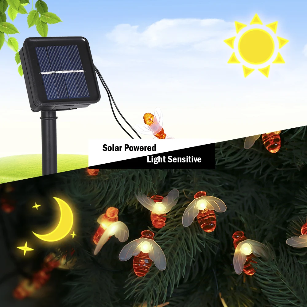 

Tomshine Outdoor 6.3M/20.7Ft 8Solar Power Energy Bee String Light Lawn Lamp Outdoor Garden Fence Tree LED String