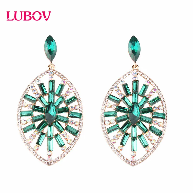 

LUBOV Luxury Colorful Crystal Big Glass Pendant Drop Earrings Personality Leaf Shape Crystal Earrings Women Fashion Jewelry