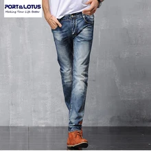 Port & Lotus Mode Lässig Jean Biker Jeans Mit Reißverschluss Einfarbig Mittelschwer Zeichnen Hosen Slim Fit Jeans Männer 006 großhandel