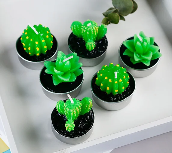 

OLOEY New 6PCS Home Decor Rare Mini Cactus Candle Table Tea Light Home Garden Simulation Plant Candle Decorative Wedding Candles