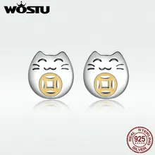 WOSTU Hot Sale Real Sterling Silver Earrings Classic Cute Lucky Cat Earrings For Women Making Jewelry Gift DXE636