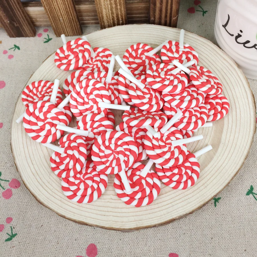 

Kawaii Flatback DIY Clay Red Lollipop Cabochons Flat Back Scrapbooking Embellishment Decoration Crafts Making:27*36mm