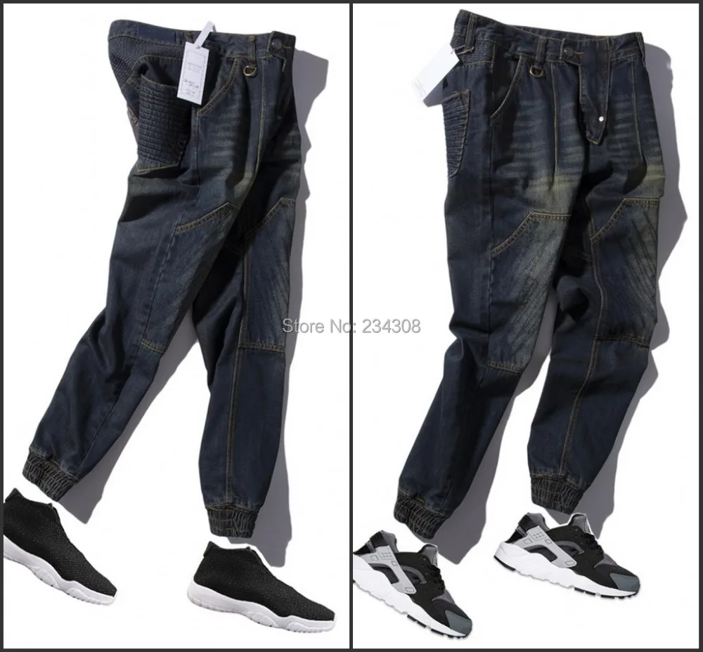 3D вырезка джинсовые брюки стирка старые брюки хип-хоп одежда для пребывания на открытом воздухе в полоску дизайн лодыжки-завязывается на лодыжке патч для брюк карманы джинсы для мужчин