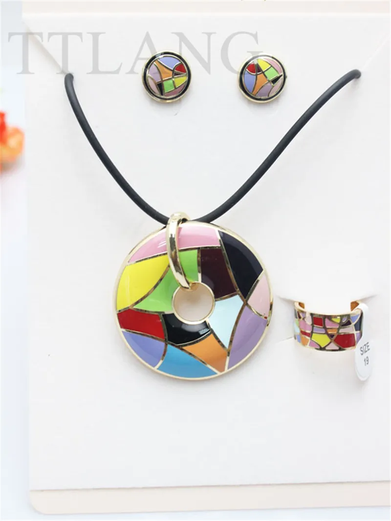 

Free Shipping Colorful Rainbow Stripe Lines Enamel Jewelry Set , 1set/pack