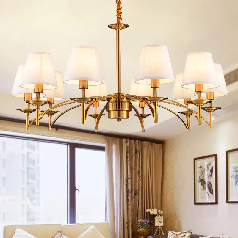 

6/8 Heads Modern Gold Chandelier Wrought Gold LED Chandeliers Lighting Fixture Hanging Lamp For Decor Fabric Lampshade WPL030