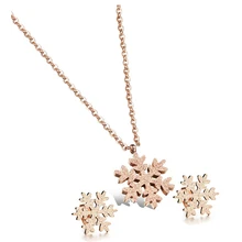 Hot Fashion Sparking Rose Gold Color Women Jewelry Sets Including Snow Stud Earrings Snow Pendant Necklace