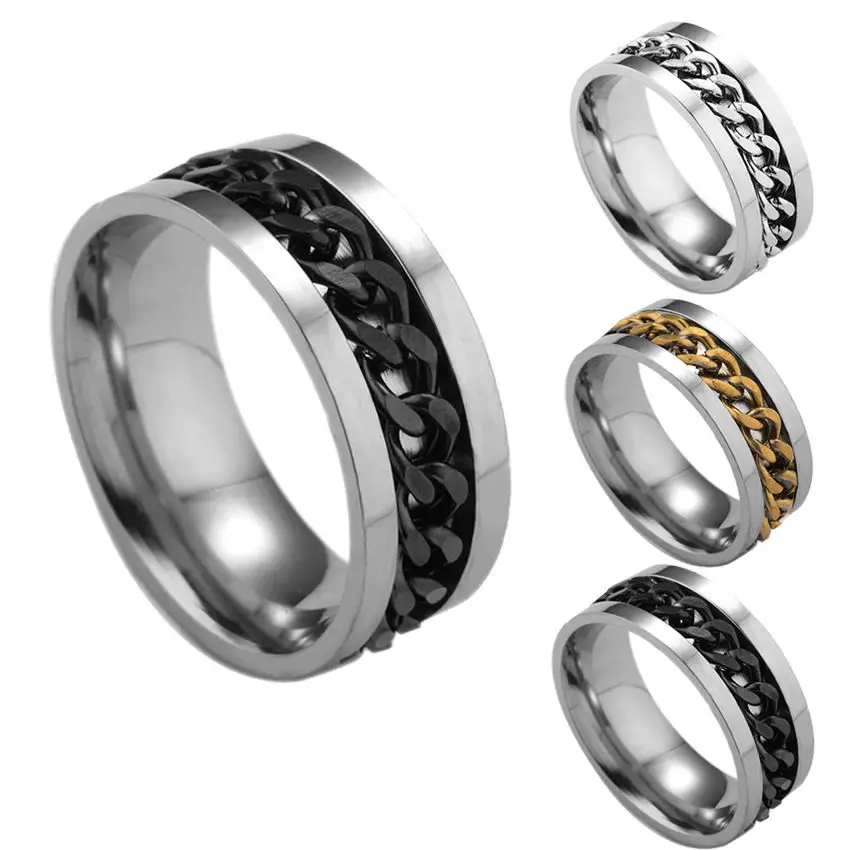 2017 New Fashion Men's Titanium Steel Rings Spin Chain Rings 4 Colors