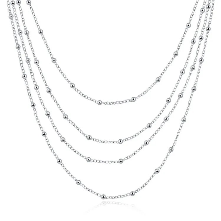 

925 Silver Necklaces for Women Fashion Jewelry Multi Layer Beads Chain Necklace & Pendant Femme Collar Christmas Gifts Bijoux