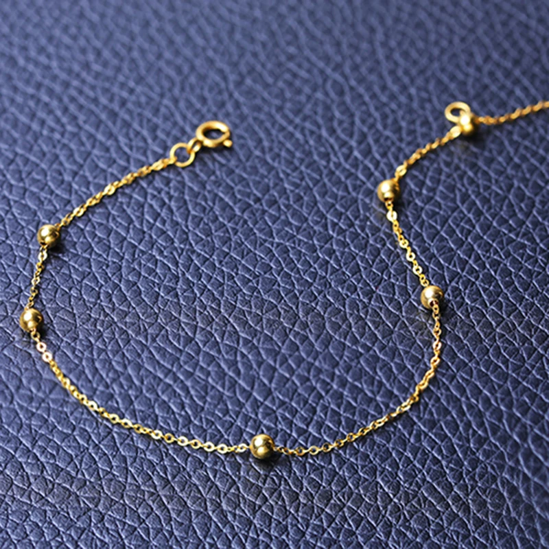 DAIMI pulsera de oro puro cadena satelital 18 K Cadena de cuentas de oro amarillo ajustable 18 cm pulsera de cadena de regalo de joyería - 4