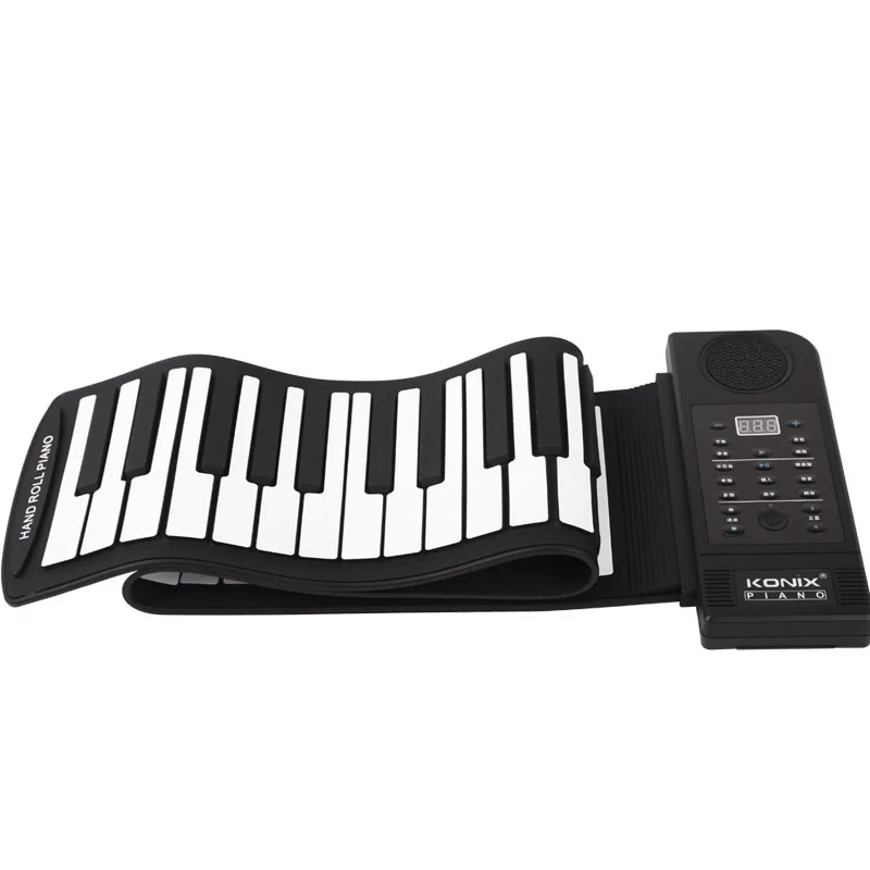 

Hand roll piano 61 keys with external sound folding thick silicone soft keyboard children beginner practice portable keyboard