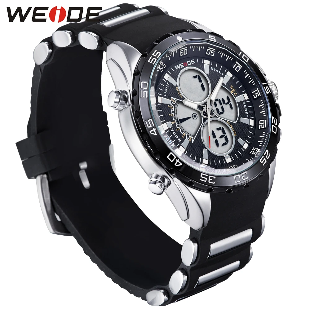 Fashion Top Brand WEIDE Military Sport Watch Men Digital Quartz Black LED Silicone Band Waterproof