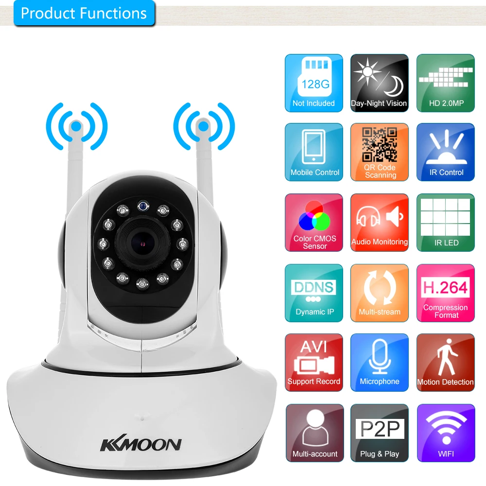 imágenes para KKmoon Cámara IP 1080 P HD Inalámbrica Wifi Cámara de 2MP Red de Vigilancia Nocturna de La Cámara Versión bidireccional P2P Audio inicio CCTV Cámara imágenes para KKmoon Cámara IP 1080 P HD Inalámbrica Wifi Cámara de 2MP Red de Vigilancia Nocturna de La Cámara Versión bidireccional P2P Audio inicio CCTV Cámara