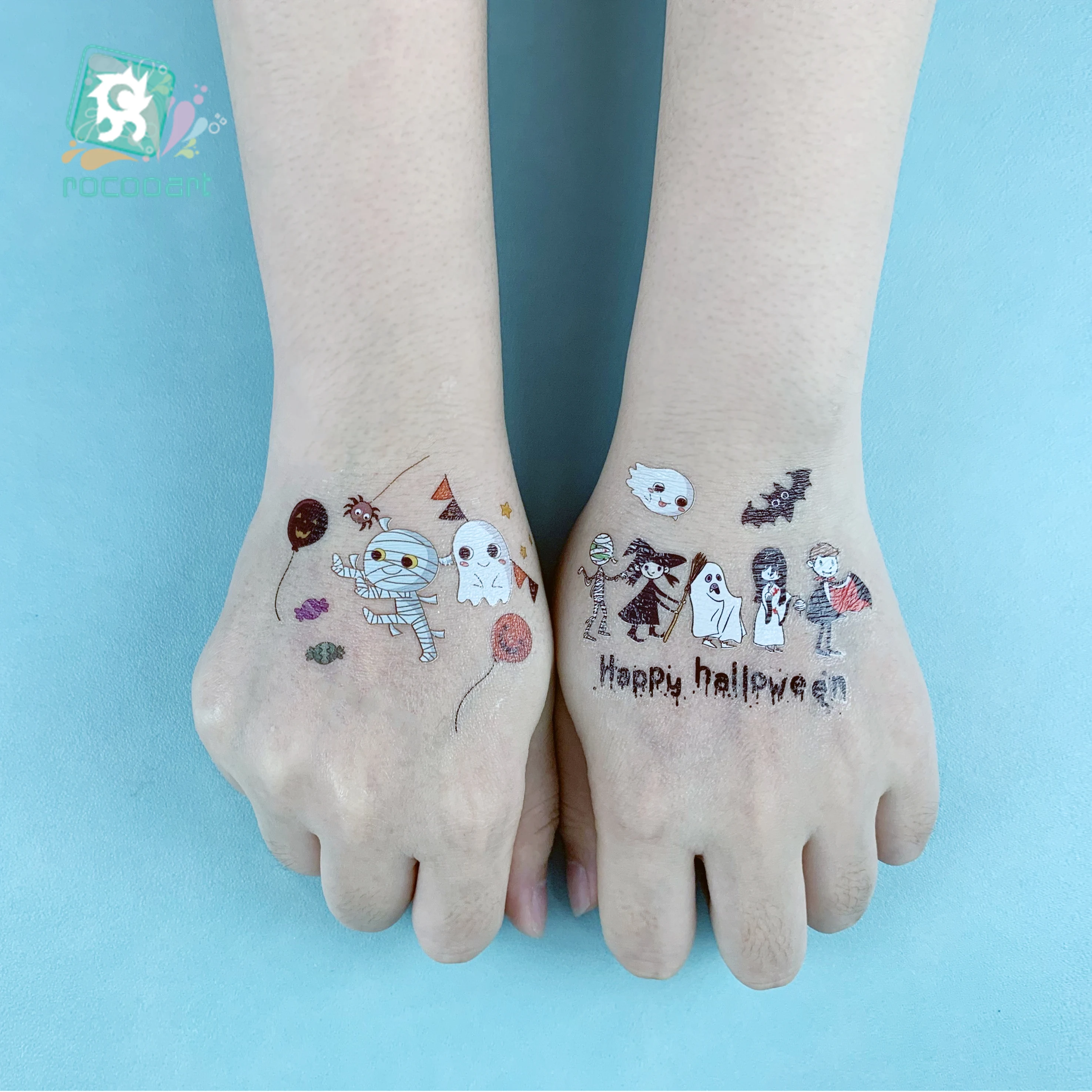 

2019 Rocooart Newest Halloween Festival Luminous Decor Temporary Tattoo Glowing in the Dark Sticker for Children Cosplay Toy