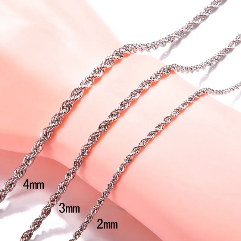 

2/3/4 mm 16-30 Inch Fashion 925 Silver Plated Twisted Rope Chain Jewelry Necklace Women / Men Choker 2019 Chain Long Necklaces