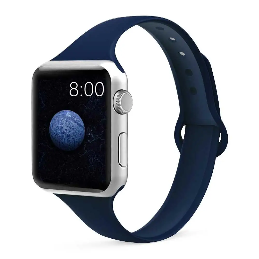 midnight blue 13 Slim Strap for Apple watch band apple watch 5 4 44mm 40mm iwatch 4 3 2 1 42mm 38mm slim silicone correa bracelet Accessories - Цвет ремешка: midnight blue 13