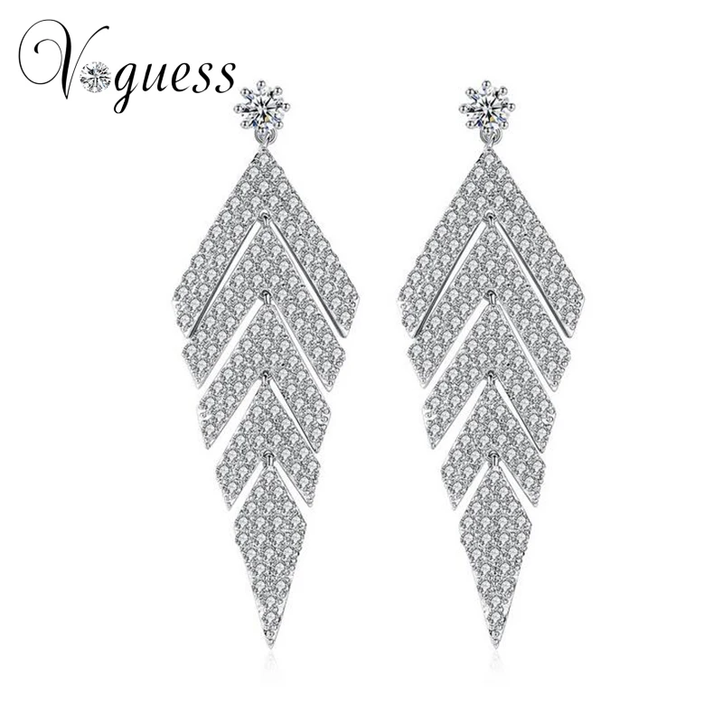 

VOGUESS Trendy Long Drop Earrings for Women Silver-color Dangle Earring AAA CZ Zircon Crystal Wedding Jewelry