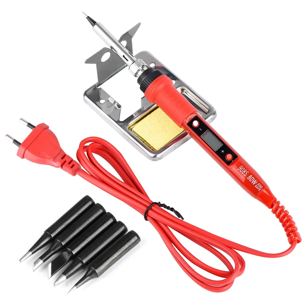 JCD 220V 80W LCD Electric Soldering iron 908S Adjustable Temperature Solder iron With quality soldering Iron Tips and kits