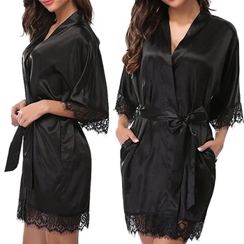 

Women Sexy Imitation Ice Silk Sleepwear Ladies Sleepwear Hot Sale Half Sleeve Nightgowns Sleepwear Nightdresses Bigsweety