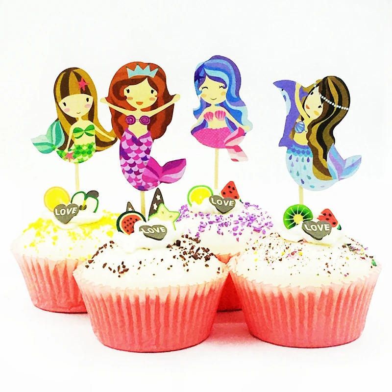 12 X Little Mermaid Ariel Picks Cupcake Toppers Flag Kids Girls