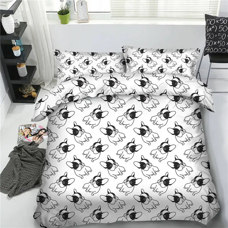 

white black comforter cover twin queen king cal king size lovely dog print 3d bedding set washable bed linens morden room decor