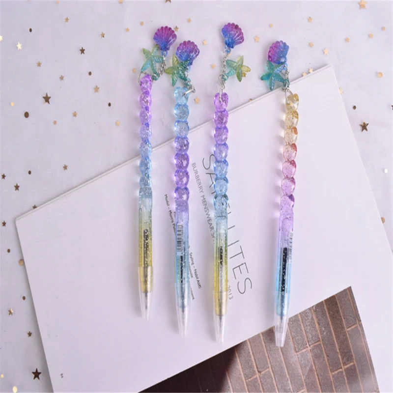 

1pcs Bling Gradient Princess Shell Pendant Gel Pen School Office Supply 0.5mm black ink pen plastic gel pen Stationery tool