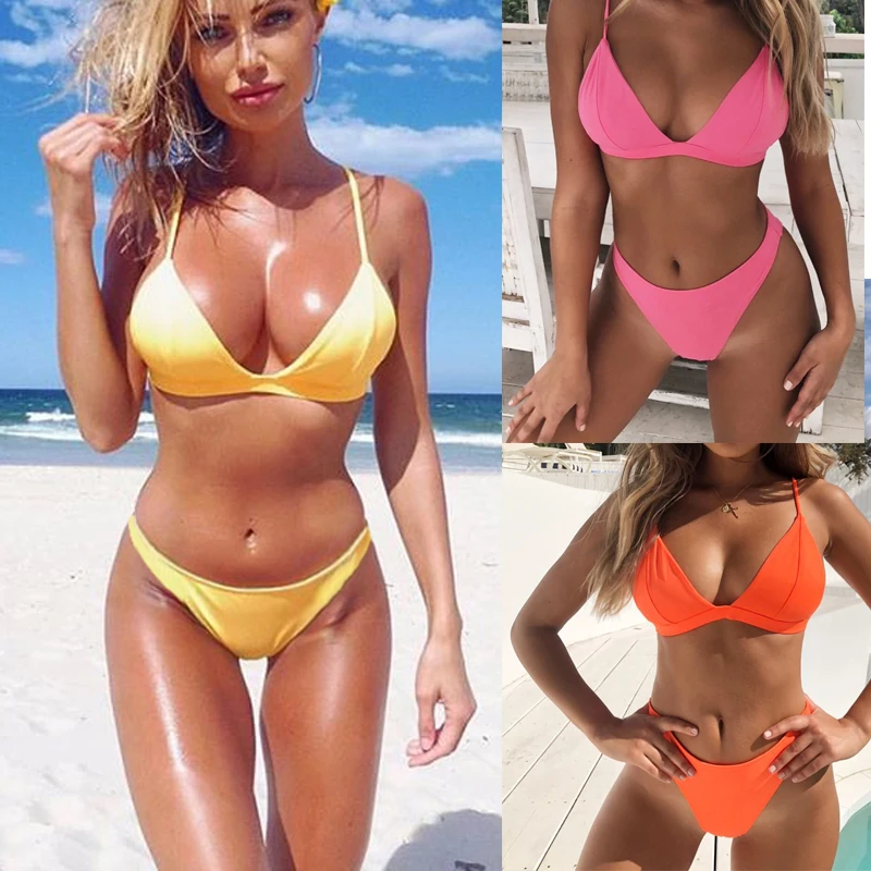 

2019 Summer Solid Sexy Bikini Women Swimsuit Push Up Bra Bandage Swimwear Women's Swimming Suit Biquini