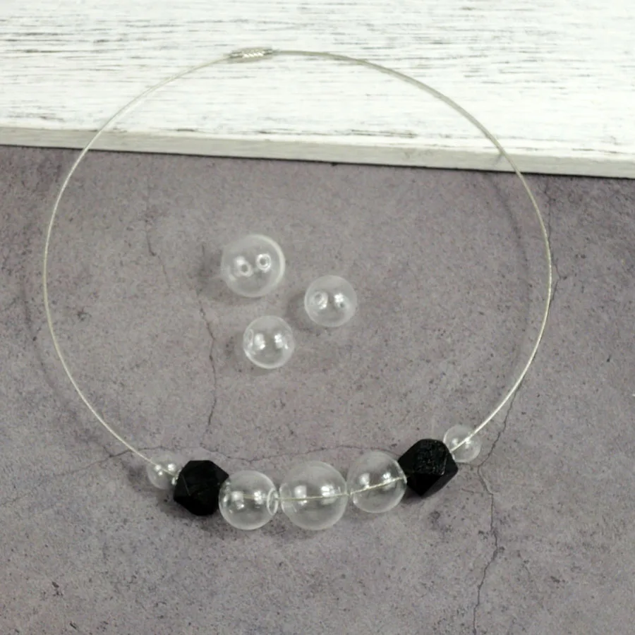 

clear statement bubble choker big blown glass screw wood geometric necklace nw477