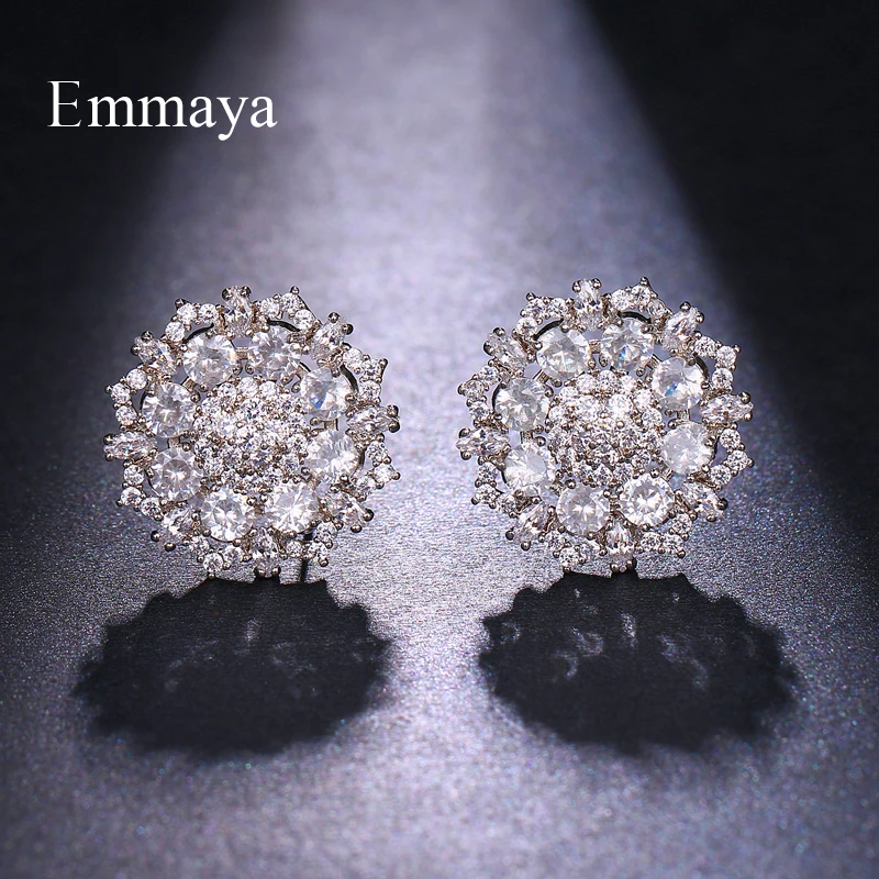 

Emmaya Fashion Women Girl White Rhinestone Crystal Round Metal Silver Zircon Ear Stud Earrings Patry Earring Jewelry Party