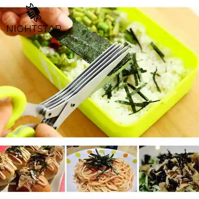 Multi-functional Stainless Steel 5 Layer Scissors for Shredded Scallion Cut Herb Spices  3