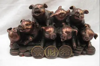 

Chinese Bronze Copper Feng Shui Wealth Money Eight Pig Auspicious statue