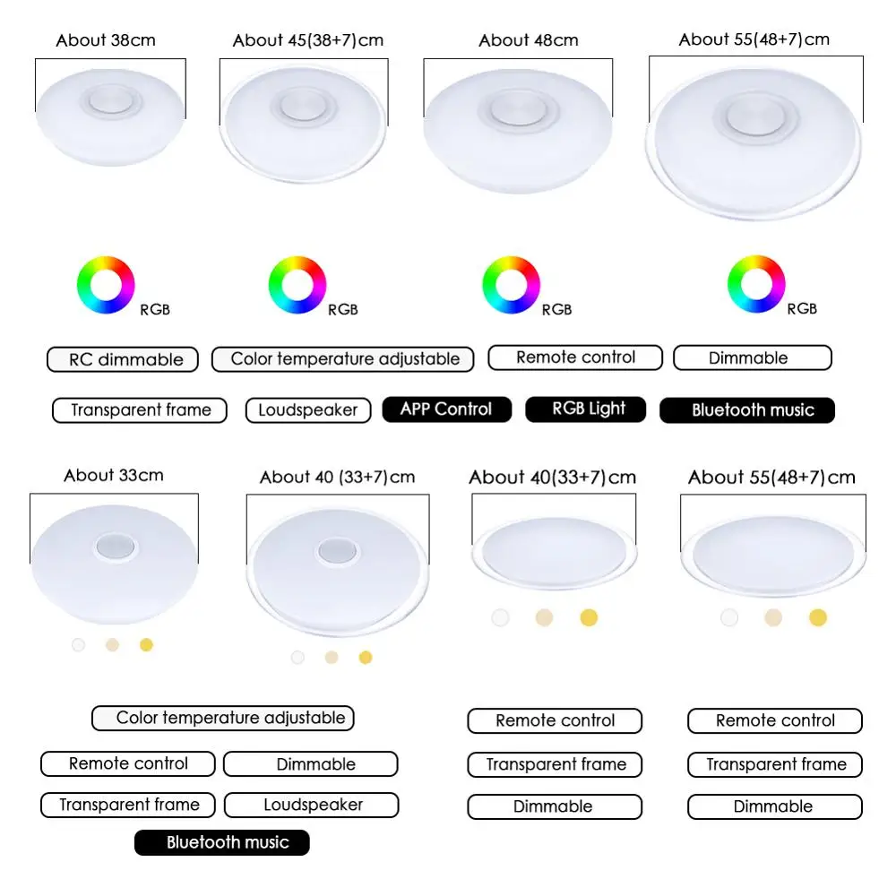  RGB Mordern LED Ceiling Light Dimmable 220V APP Remote Control Bluetooth & Music Speaker Colorful b - 33025880472