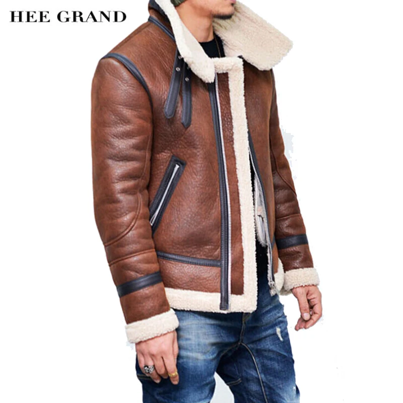 

HEE GRAND 2018 PU Leather Men's Jacket Solid Color Zipper Jacket Thick Warm Men's Leather Coat Loose Size Jacket MWP504