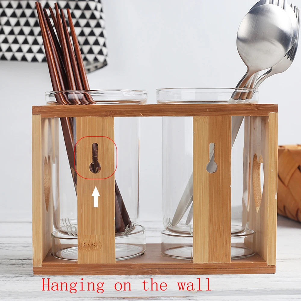  A1 Creative kitchen supplies glass chopsticks cage wall drain chopsticks frame wood kitchen cutlery - 32913387982
