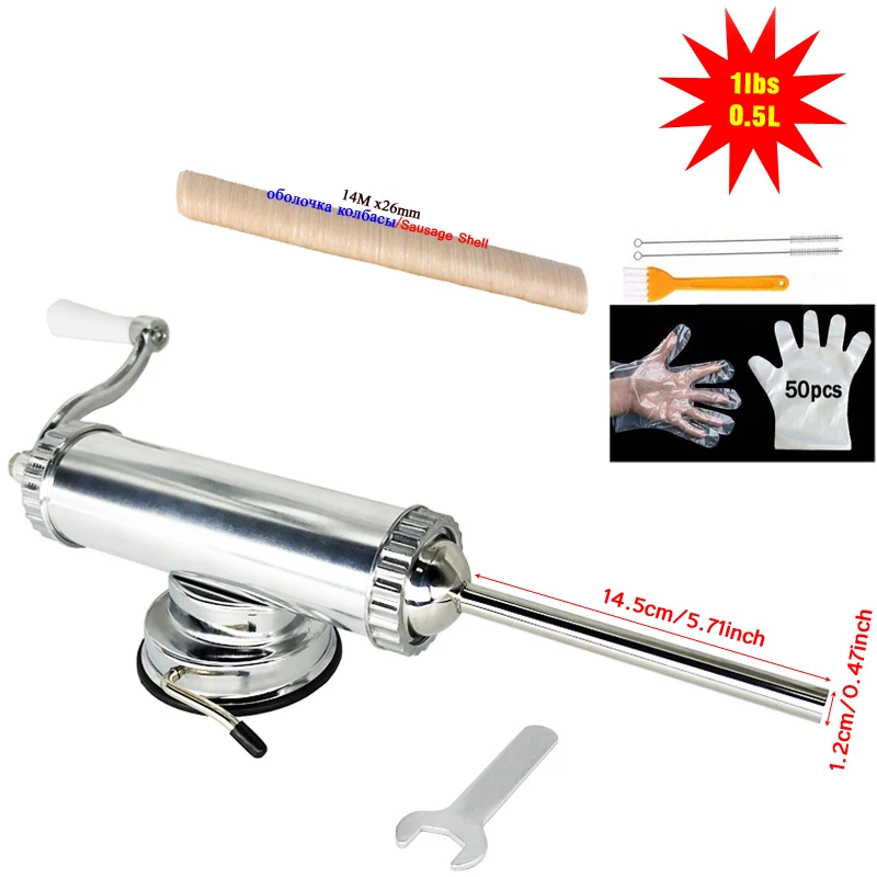 

10/12/15/19/31mm 1lbs Homemade Sausage Stuffer Filler Aluminum Alloy Manual Horizontal Sausage Meat Processor Tool Sausage Maker