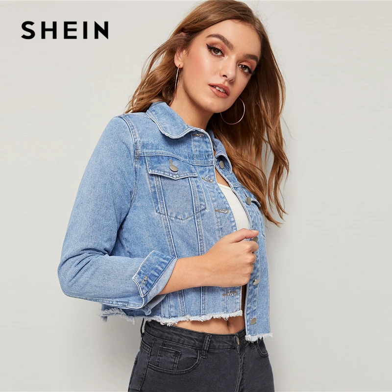 SHEIN синий необработанный край лоскут карман Весенняя джинсовая куртка пальто для женщин 2019 осень уличная однобортная женская повседневная ... SHEIN синий необработанный край лоскут карман Весенняя джинсовая куртка пальто для женщин 2019 осень уличная однобортная женская повседневная ...