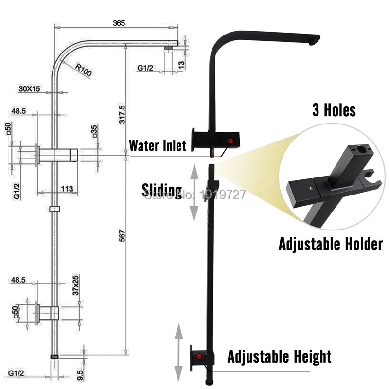 BagnoLux Solid Brass Bathroom 8" Rainfall Handheld Shower Head Sliding Rail Set Matte Black Mixer Tap Diverter