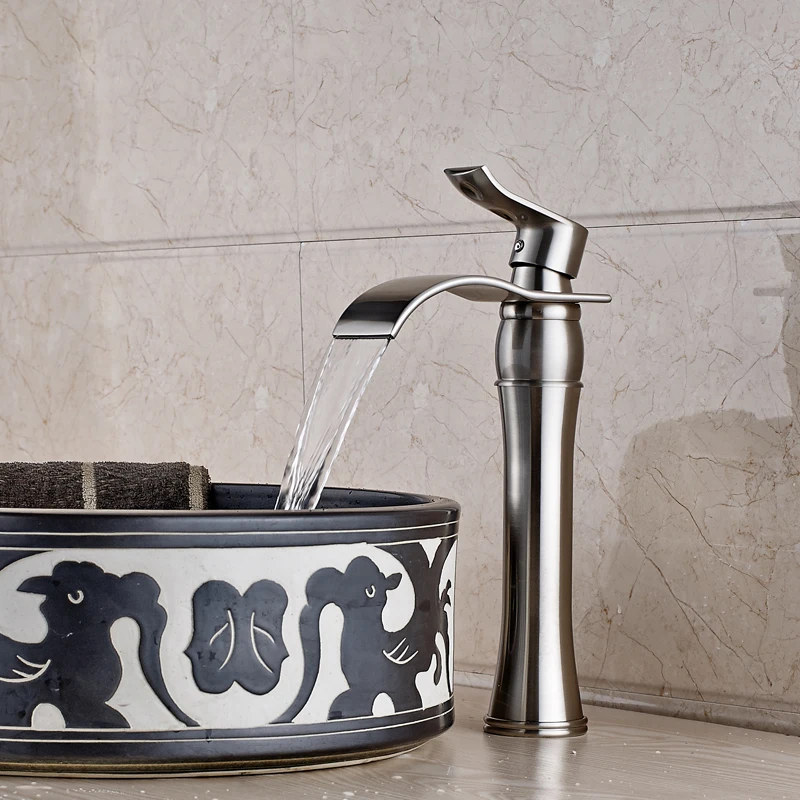 

Deck Mounted Bathroom Sink Faucet Nickel Brushed Finished Mixer Tap Single Hole/Single Faucet