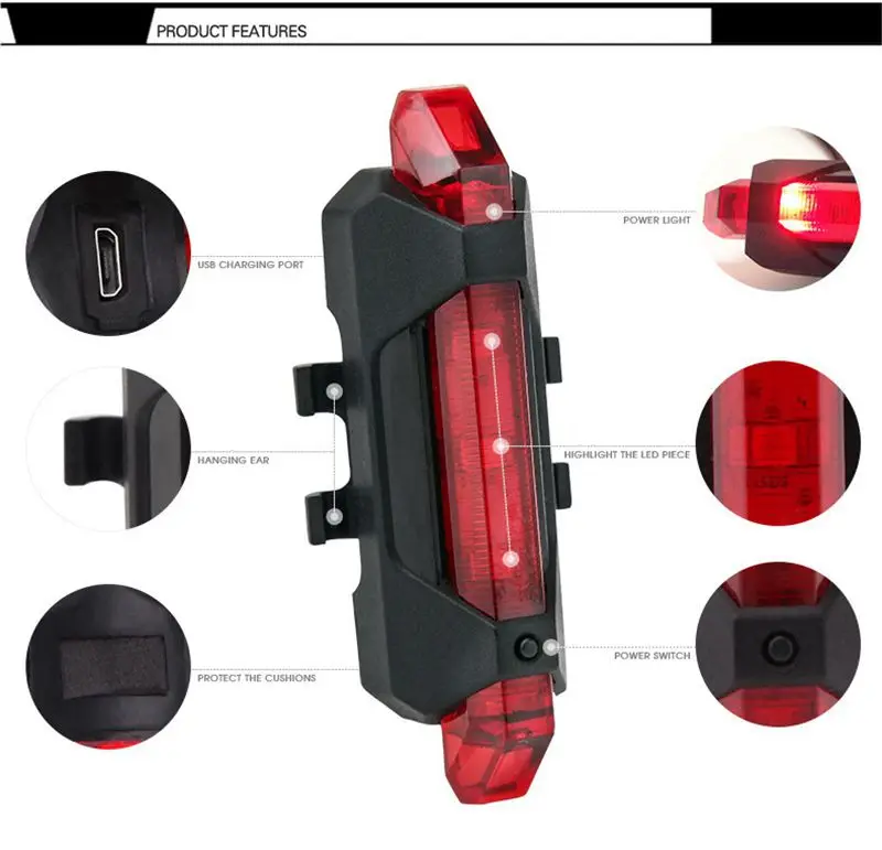 Портативный USB Перезаряжаемые велосипед хвост сзади безопасности Предупреждение светильник хвост светильник яркий Usb велосипедные фары светильник с возможностью зарядки по Usb