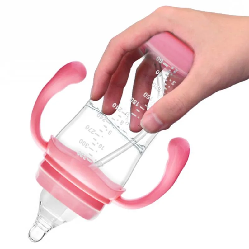 

240ml Wide Mouth Baby Infant Kids Automatic Pipette Straw Pacifier Nipple Milk Feeding Bottle / Non slip Handle & Cup Cover