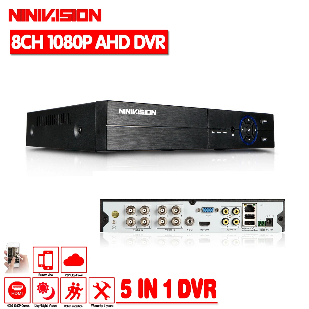 NINIVISION 8CH AHD 1080P DVR Гибридный DVR/1080 P NVR видео рекордер AHD DVR для AHD/аналоговая камера IP камера TVI камера CVI камера