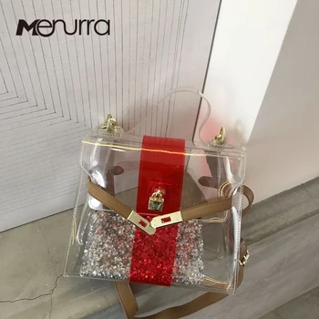 

Women Summer Beach Bag Clear Transparent Bags Small Tote w/ Sequin Pouch Holiday Seaside Handbags Shoulder Bags