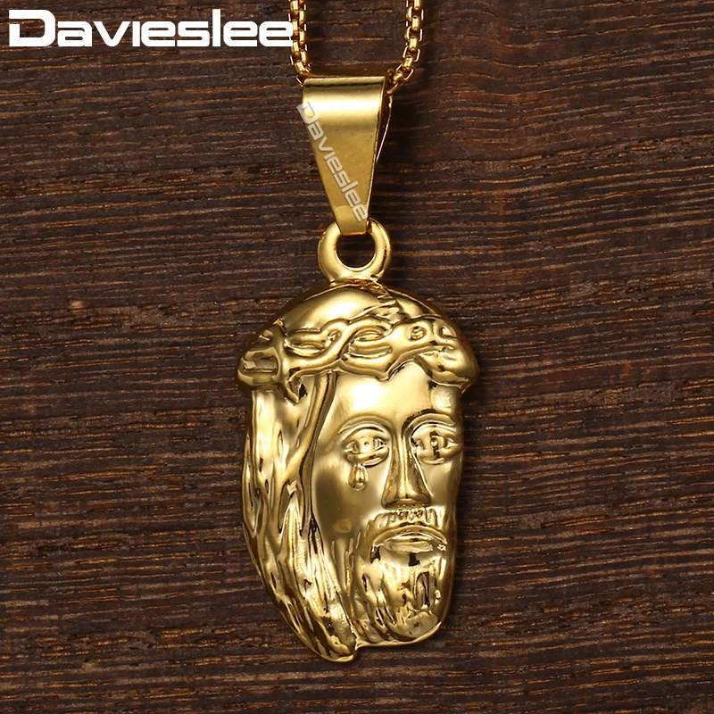 Ожерелье Davieslee для женщин и мужчин, подвеска с Иисусом, желтое золото, заполненное цепочкой, Женское Ожерелье, 45 см, 50 см, полые DGP196