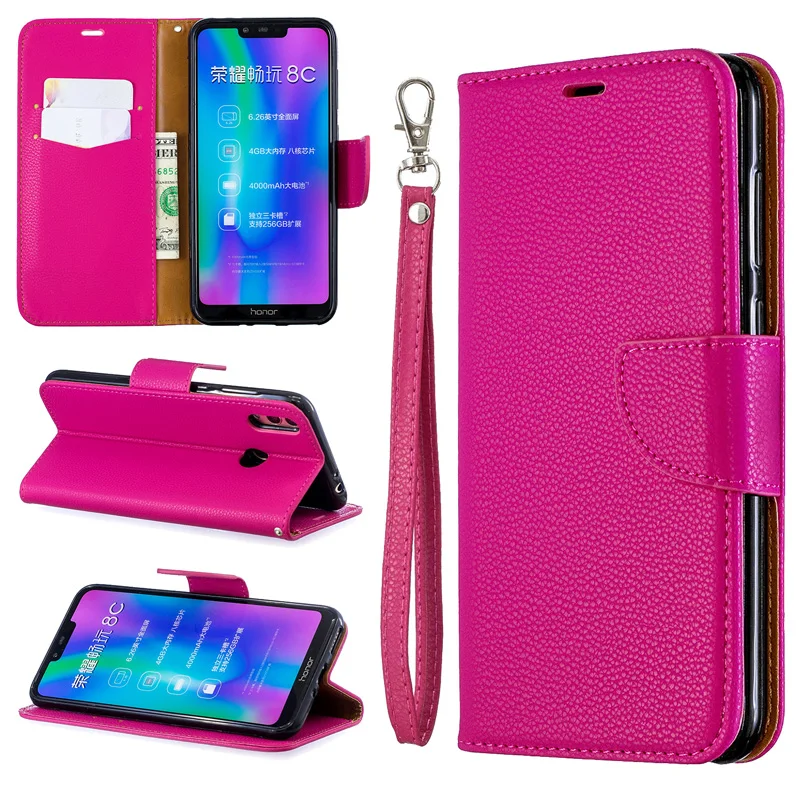 

2019 Litchi Flip Leather Case For Huawei Honor 8C 8A Cover Wallet Bag For Funda Honor 7A Pro 7S 7C Case Cell Phone Book Coque<