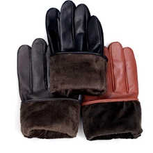 man’s fashion winter warm elastic style touch screen top leather gloves three colors