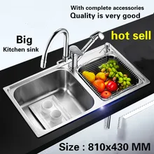 Кухонная раковина большой пищевой 304 нержавеющая сталь нормальный двойной паз 81x43 см