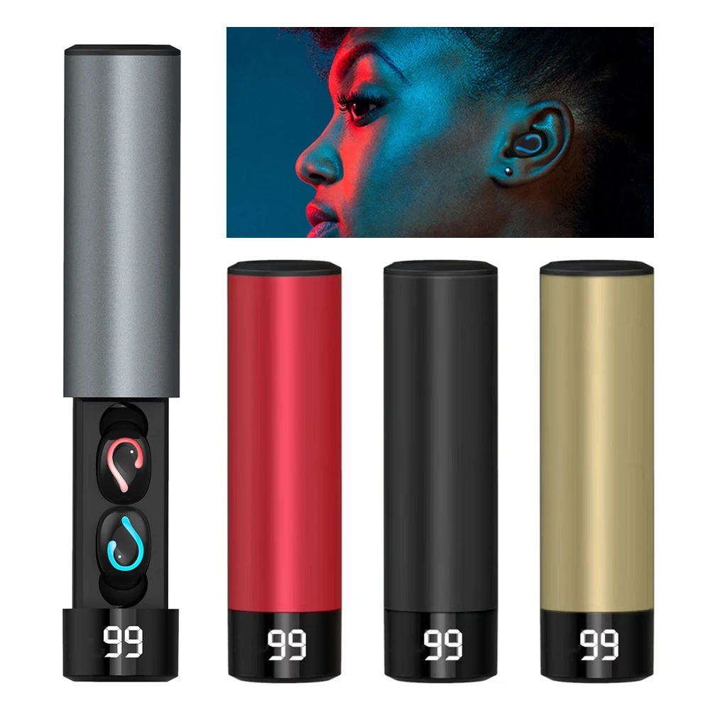 

HBQ-Q67 Blue/Red Torch Style Bluetooth Headphone Wireless Headset with Mobile Power Bank Digital Display Bluetooth Earphone
